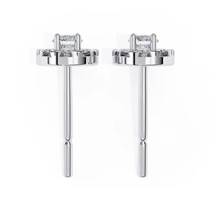 Boucles d'oreilles clous halo en diamant rond, argent sterling 925, 0,27 ct au total, diamants centraux de 3,2 mm, diamants latéraux de 1,6 mm, bijoux fins - Product Image 5