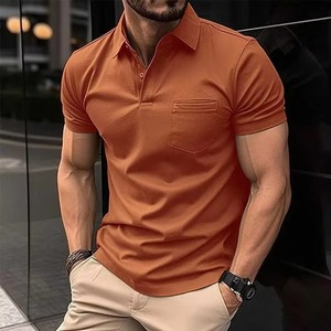 Camisa de Manga Corta Azul para Hombre, Diseño de Bolsillo de Color Sólido, Marca Personalizada, Logotipo Personalizado, Golf, Antiarrugas, Algodón Tejido, Corte Regular - Product Image 4