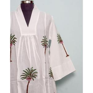 Robe longue décontractée pour femme, imprimé palmiers, col en V, taille naturelle, coupe évasée, 100 % coton écologique - Product Image 6