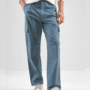 Custom Lightweight Men’s Cargo <b>Pants</b> Autumn Loose Straight Fit Multi Pocket Patchwork Solid Color Outdoor Workwear Cargo Trouser - Product Image 3