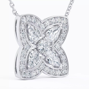 Flower Shape Diamond Pendant <b>Necklace</b> Women's 925 Silver Rhodium Plated Marquise Cut Luxury Box Chain - Product Image 3