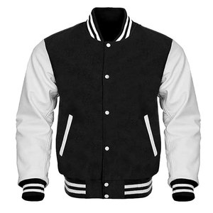 Shamsher <b>Sports</b> Men's Varsity <b>Jacket</b> <b>Black</b> Tan Wool Sleeve Solid Color Button Front Casual Winter Wear Plus Size Breathable - Product Image 6