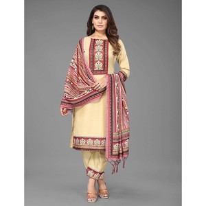 ATRACTIVE MAGIC ALGODÓN ESTAMPADO LACE WORK TOP BOTTOM CON DUPATTA CHIKU - Product Image 1