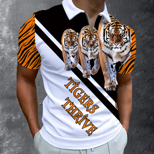 Polo d'été pour homme à imprimé tigre par sublimation |   T-shirt tendance à col zippé avec graphisme 3D |   Haut décontracté pour homme avec motif animalier vibrant - Product Image 6