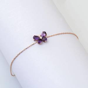 กำไลข้อมือรูปผีเสื้อประดับอเมทิสต์ เงินแท้ 925 ชุบทองคำชมพู 14K รูปทรงลูกแพร์ พร้อมใบรับรองพลอยแท้ประจำเดือนเกิด - Product Image 5