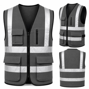 2026 Reflective Safety Vest With Multiple Pockets Grey Color Breathable <b>Mesh</b> Zipper Closure Road Worker Uniform Wholesale - Product Image 1