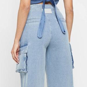 Jeans Cargo de Cintura Alta para Mujer Talla Grande, Azul Oscuro, Corte Holgado, Estilo Casual, 100% Algodón - Product Image 4
