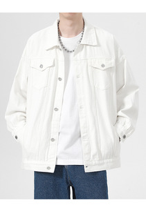 Blouson en jean tendance coupe ajustée pour homme, édition pure, style motard en toile, design perforé, coupe ample et décontractée - Product Image 3
