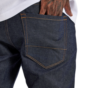 Jean en denim bleu foncé pour homme, coupe droite classique, cinq poches, pantalon décontracté et tendance, look épuré, uni, délavé, pour le quotidien - Product Image 4