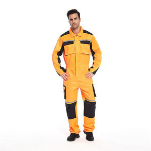 Combinaison de travail orange haute visibilité pour hommes, uniforme de sécurité à manches longues, bande réfléchissante, matière polyester - Product Image 1