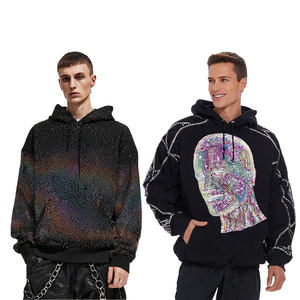 Sudadera con capucha holgada de invierno para hombre con pedrería, jersey con hombros caídos, tops de forro polar de 450 GSM con pedrería para hombre - Product Image 1