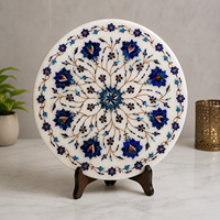 Assiette décorative Art Déco en marbre blanc poli, incrustée de pierre, motif floral Lapis Lazuli, fabriquée à la main |   Table de mariage de luxe