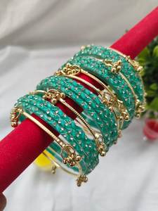 High Quality Indian Bridal <b>Bangle</b> Set Kundan Crystal <b>Bangles</b> Punjabi Kashmiri Churiyan for Wedding Dulhan Small changes occur - Product Image 5