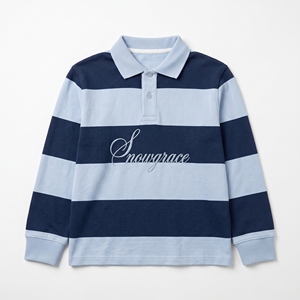 Chemise rayée Snowgrace à manches courtes respirante avec logo brodé, col rabattu, coupe décontractée pour garçons, printemps-été - Product Image 1