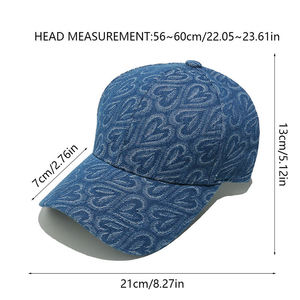 Casquette de baseball unisexe à motif cœur, bleu foncé, en coton gaufré, chapeau décontracté pour le printemps et l'été, adulte - Product Image 5