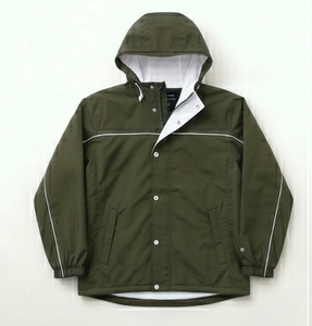 Chaqueta Impermeable con Capucha para Hombre, Color Verde Oliva, Casual, Recubierta de PU, Poliéster, Corte Regular, para Otoño - Product Image 1