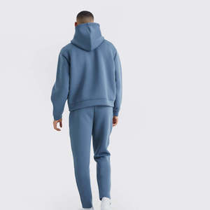 Ensemble de survêtement sport en coton de haute qualité avec logo personnalisé, sweat à capuche et pantalon de jogging deux pièces, respirant, tenue décontractée pour la course hivernale - Product Image 4