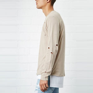 T-shirt en tricot pour homme coupe classique, effet vieilli, finition délavée, style streetwear, coton respirant, fournisseur OEM, 100% haute qualité - Product Image 4