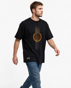 ONETEN APPAREL T-shirt noir à manches courtes et col rond pour homme avec imprimé trou de son de guitare - Product Image 3