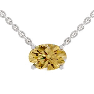 Magnifique collier solitaire Fernanda à quatre griffes avec diamant de laboratoire jaune soleil taille ovale, fabriqué en or massif 10k/14k - Product Image 2