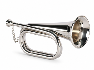 Trompette Bugle en laiton finition chromée, instrument de musique artisanal pour la performance, l'affichage décoratif, les spectacles de fanfare et les cérémonies - Product Image 1