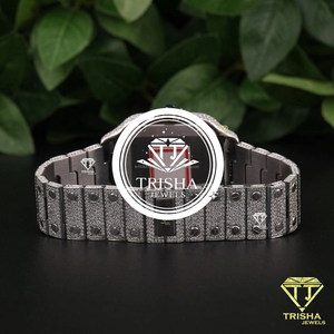 Reloj de Lujo con Diamantes Moissanite, Esfera Negra y Brazalete de Oro Blanco Premium - Product Image 5