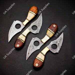 Handmade Damascus Steel Drop Point Finger Hole Serrated Edge DIY Camping Skinner Knife Leather Sheath High Quality Razor Sharp - Product Image 2