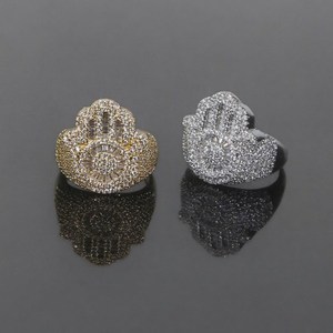 Mens Brass <b>24K</b> <b>Gold</b> Plated Hamsa Hand Cocktail <b>Ring</b> with Moissanite Micro Pave Bohemia Style Fashion <b>Ring</b> - Product Image 3