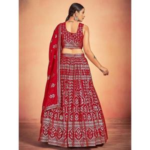 ชุดผ้าจอร์เจียประดับเลื่อมสีแดงสวยชุดเจ้าบ่าวชุด lehenga choli กับ dupatta - Product Image 3