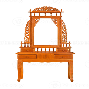 Classic <b>vintage</b> cream-finished three-paneled carved wooden <b>dressing</b> <b>table</b> with drawers, available at wholesale prices. - Product Image 5