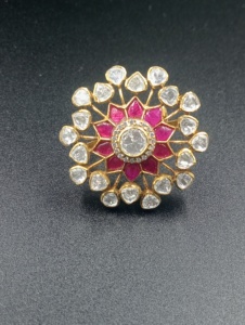 Amaira Jewels Classic Flower Shape 24K <b>Gold</b> Plated <b>Cocktail</b> <b>Ring</b> with Red Doublet Women's Wedding Jewelry - Product Image 4