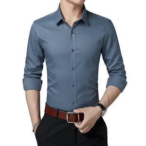 Men's Dark Grey Formal Dress Shirt Long Sleeve Slim Fit Solid Color Turn-<b>down</b> Collar Business Office Wear Anti-Wrinkle Cotton - Product Image 2