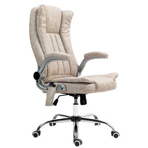 Chaise de bureau exécutive à dossier haut chauffante avec accoudoirs rabattables et roulettes pivotantes - Blanc crème (PU) - Product Image 1