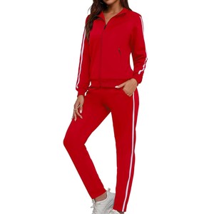 Conjunto Deportivo Rojo para Mujer, Color Sólido, Manga Larga, Cierre de Cremallera, Corte Regular, Transpirable, Informal para Otoño, 100% Poliéster - Product Image 3