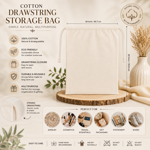 Premium Cotton <b>Drawstring</b> Storage <b>Bag</b> Reusable Eco Friendly Multipurpose Gift Packaging Travel Organizer Pouch Custom <b>Bag</b> - Product Image 5