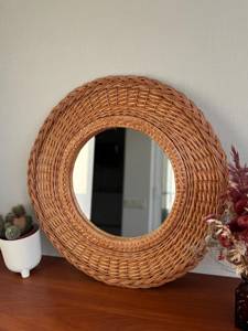 Handmade Round Rattan <b>Wall</b> Mirror Eco Friendly <b>Wicker</b> Mirror Boho Decorative Mirror for Bathroom Living Room Bedroom Home <b>Decor</b> - Product Image 1