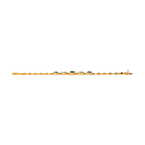 Elegant 18K Gold Emerald and Diamond Oval Link <b>Bracelet</b> with Alternating <b>Gemstone</b> Motifs - Product Image 3