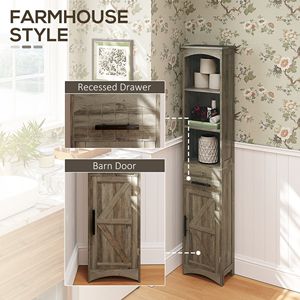 Armadio alto magro stile fattoria 67 ''Slim porta armadio con cassetto in rovere grigio resistente alle intemperie unità di stoccaggio della cucina - Product Image 4