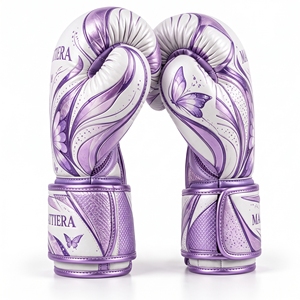 Guantes de Boxeo Personalizados Blancos y Morados con Estampado de Mariposa, Soporte Acolchado para Muñeca, Guantes Deportivos, Proveedor Mayorista - Product Image 5