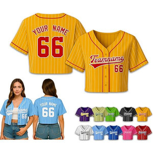 Maillot de baseball et de softball jaune personnalisé pour femme, avec nom et numéro d'équipe, à manches courtes, col en V, à enfiler - Product Image 1