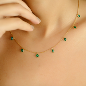 Hot Selling Products Minimal Elegant Design 14K Yellow Gold Natural Emerald Charm <b>Necklace</b> For Women's Anniversary Gift Jewelry - Product Image 4