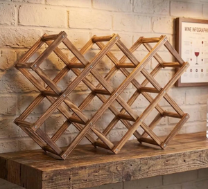 Porte-bouteilles multifonction en bois, étagère de rangement pour vin, support pliable en bois d'acacia pour comptoir, présentoir pour bouteilles de vin - Product Image 4