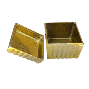 Geometric Metal <b>Keepsake</b> <b>Box</b> Ribbed Brass Decorative Storage Organizer for Vanity and Home Decor - Product Image 3