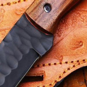 Black Fixed Blade Hunting Knife with Brown Wooden Handle Textured Blade <b>Outdoor</b> Camping Survival Utility Knife for Hiking - Product Image 5