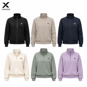 Sudadera con cremallera para mujer, de media cremallera, color liso, estilo casual, cuello alto, manga larga, estilo otoñal, transpirable, de punto, OEM - Product Image 1