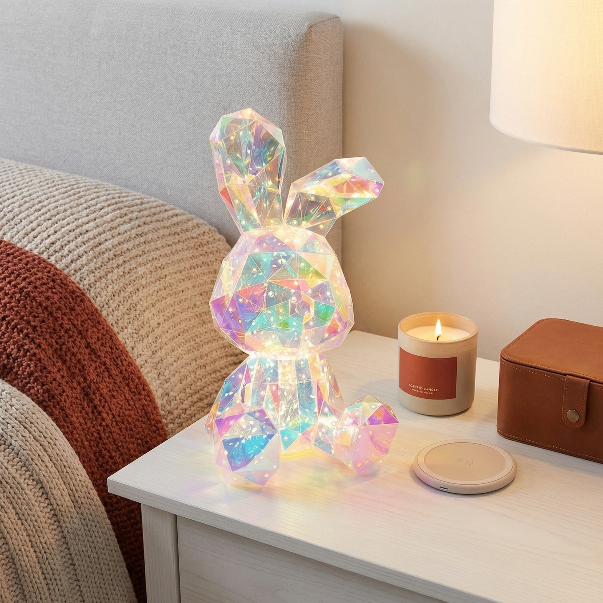 Led Rabbit Light Holographic Colorful Home Decor Landscape Night Light for Easter Valentines Day Wedding Party Festival Gift