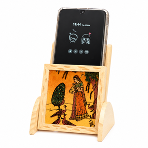Support de téléphone portable en bois artisanal avec pierres précieuses – Support décoratif indien pour téléphone - Product Image 3