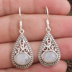 Pendientes de Piedra Lunar Arcoíris Natural al por Mayor, Pendientes Colgantes de Plata de Ley 925 con Gemas Vintage para Mujer, Joyería Fina de Fábrica - Product Image 1