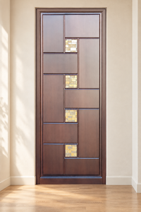Golden Aero GA-19G Solid <b>Wood</b> <b>Swing</b> Entry Door with Stained Glass Modern Design for Apartment & Villa Exterior - Product Image 5