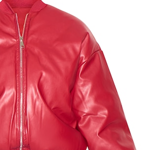 Chaqueta Bomber Oversize Unisex de Seda/Algodón Rojo Cereza, Corte Relajado, con Cremallera, Estilo Urbano, Prenda Exterior, Estilo Atrevido para Primavera - Product Image 3